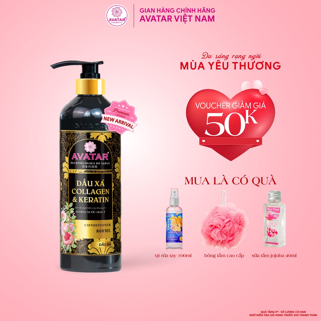 Dầu Xả Avatar Collagen &amp; Keratin Dưỡng Ẩm Phục Hồi Tóc, Mềm Mượt, Sạch Gàu Chai 800ml