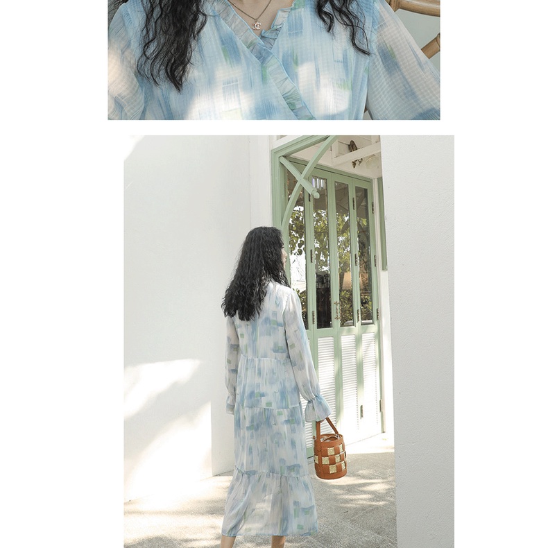 Đầm Tay Dài Sọc Ca Rô Phong Cách Hàn Quốc Trẻ Trung Nhẹ Nhàng Cho Nữ