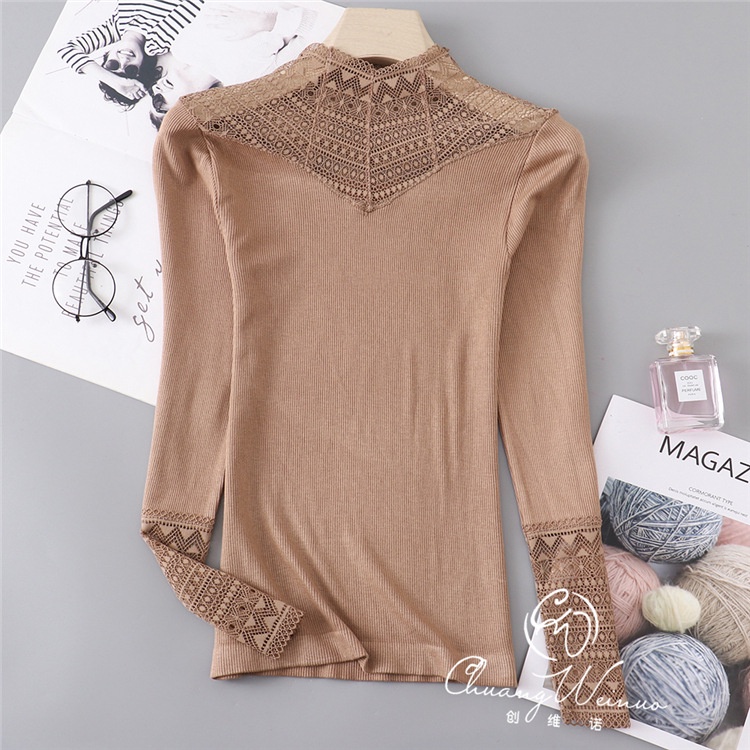 Áo ren nữ, áo giữ nhiệt ren, áo len tăm mềm mịn cổ và ống tay phối ren siêu xinh, hàng Quảng Châu cao cấp có hộp | BigBuy360 - bigbuy360.vn