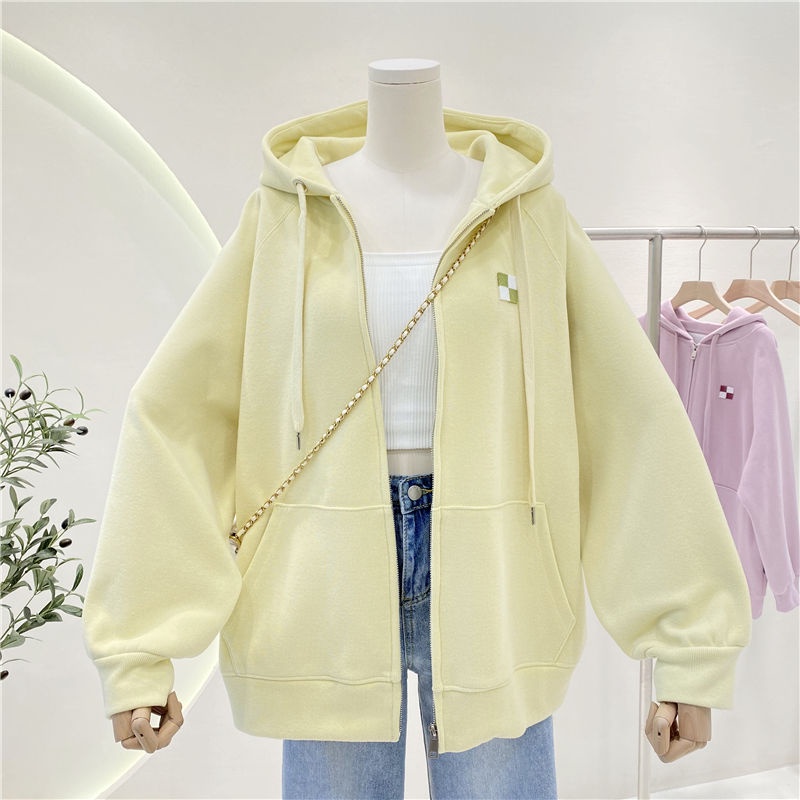 Áo Khoác Cardigan Có Mũ Trùm Dáng Rộng Phối Khóa Kéo Mẫu Mới Thời Trang Mùa Xuân Cho Nữ