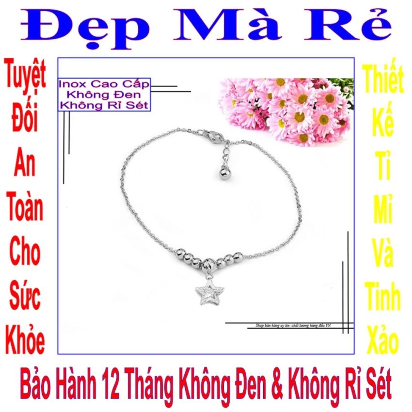 Lắc chân nữ kiểu ngôi sao đính đá Zircon và bi (Trắng) LC00010T020049-Trang