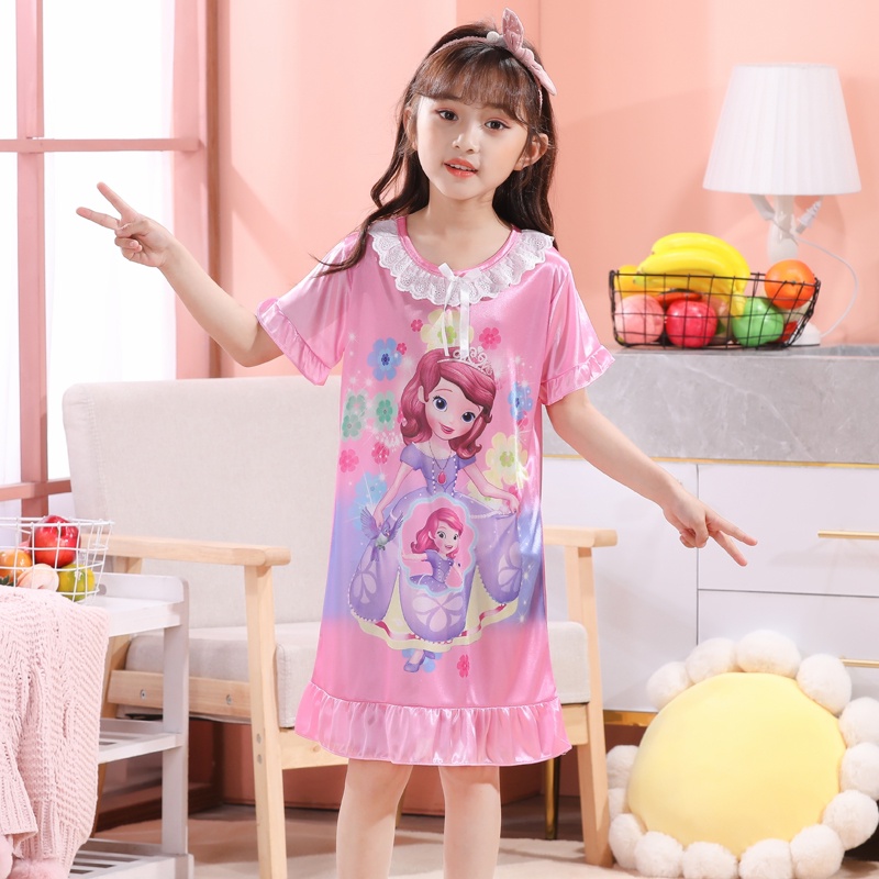 Đầm Ngủ Tay Ngắn In Hình Mickey Thời Trang Dành Cho Bé Gái