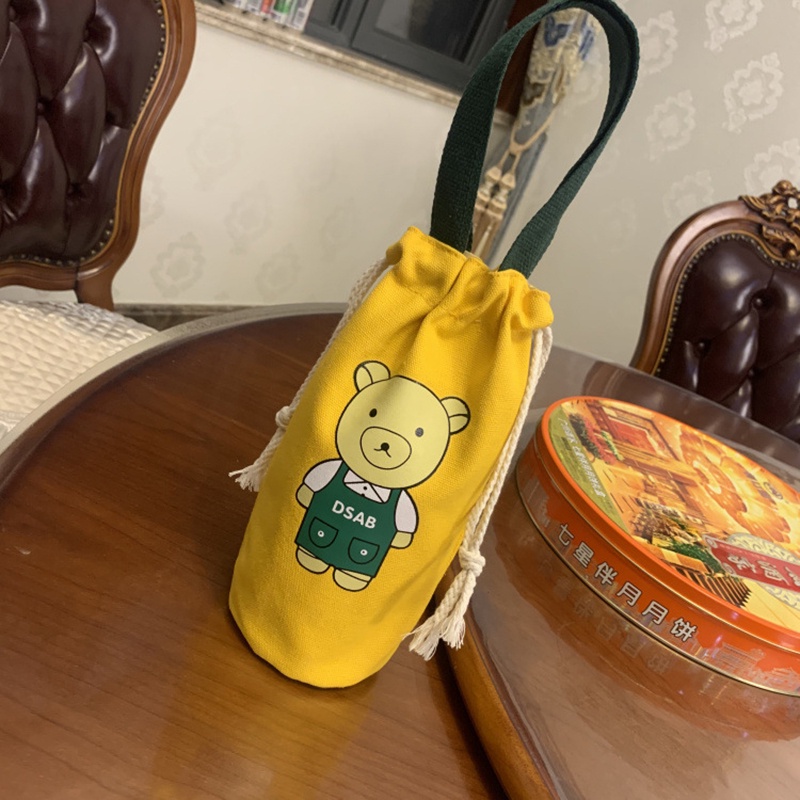 Phim hoạt hình gấu Túi vải Túi Xách Tay Starbucks Chai Nước Túi Xô Tote Túi Nước Giữ Chai