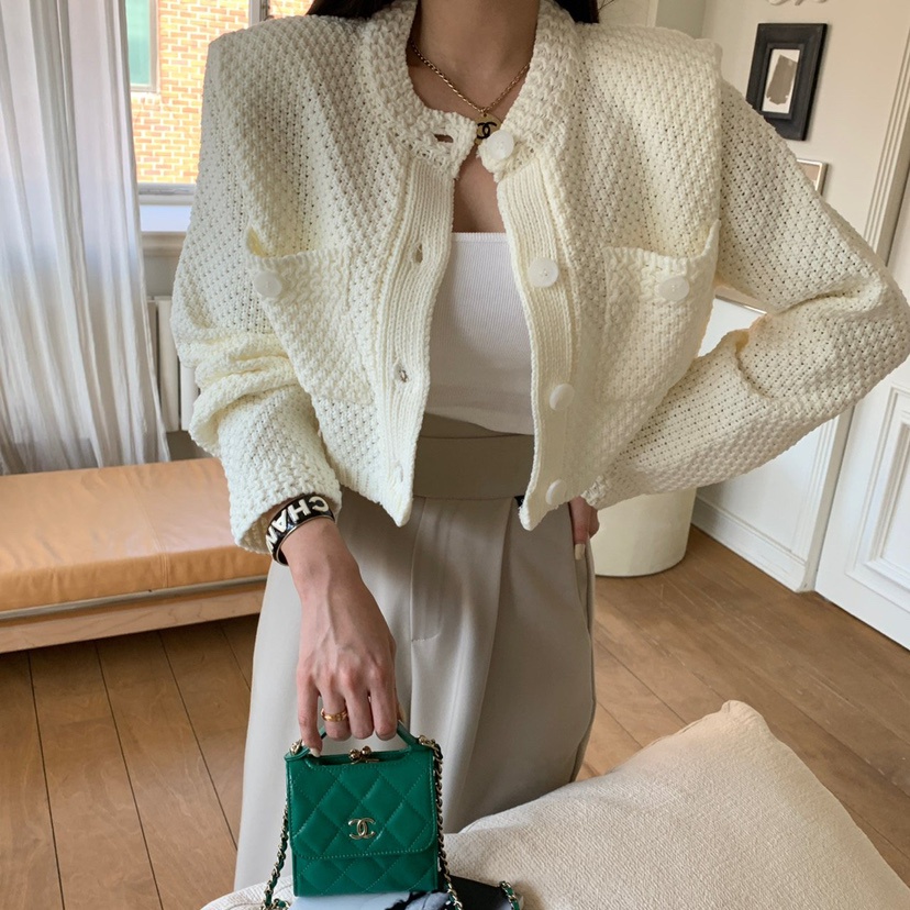 Áo Khoác Cardigan Dệt Kim Cổ Tròn Có Túi Nhỏ Phong Cách Hàn Quốc Thời Trang Mùa Thu Cho Nữ
