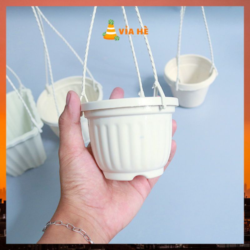 Chậu nhựa trồng sen đá xương rồng màu trắng nhiều size giá không móc