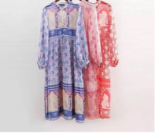 Váy thổ cẩm vintage boho maxi