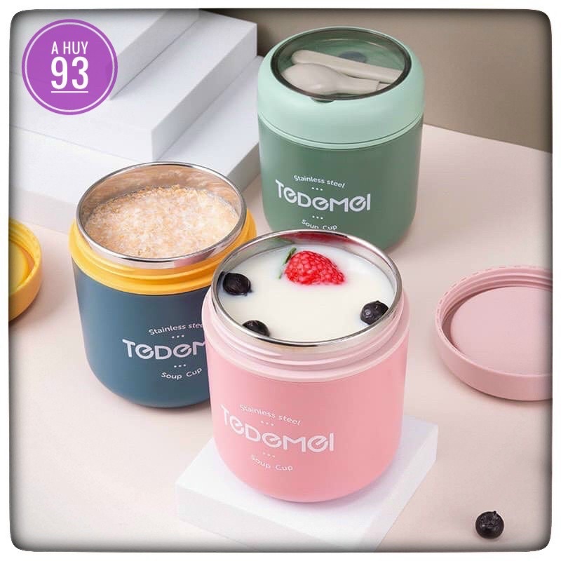 Bình ủ cháo Tedemel dung tích 530ml lõi thép không gỉ 30d cao cấp nhỏ gọn  tiện lợi