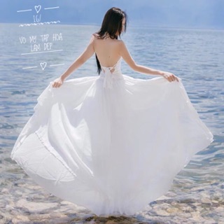 ĐẦM MAXI TRẮNG.  ĐAN LƯNG