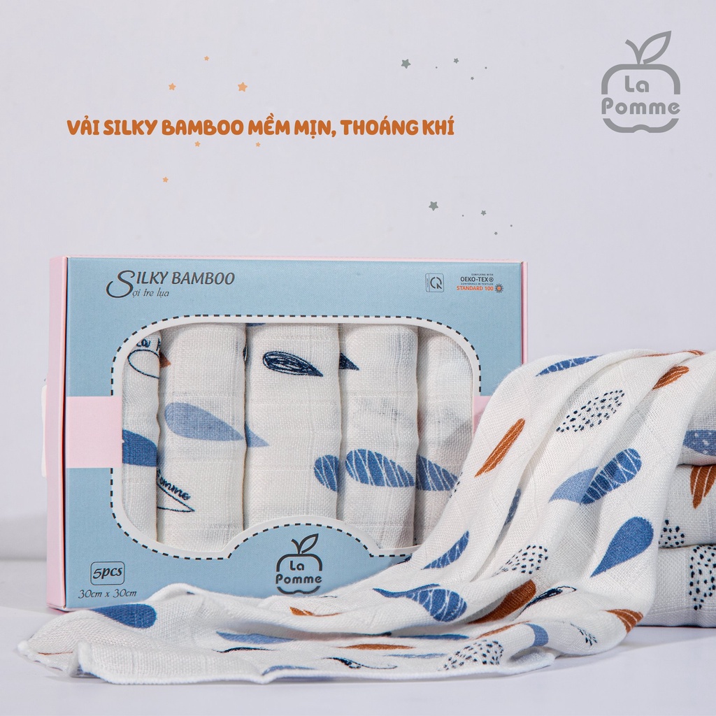 Set 5 khăn xô sữa La Pomme sợi tre lụa họa tiết rainy an toàn cho làn da bé - MAMYCARE