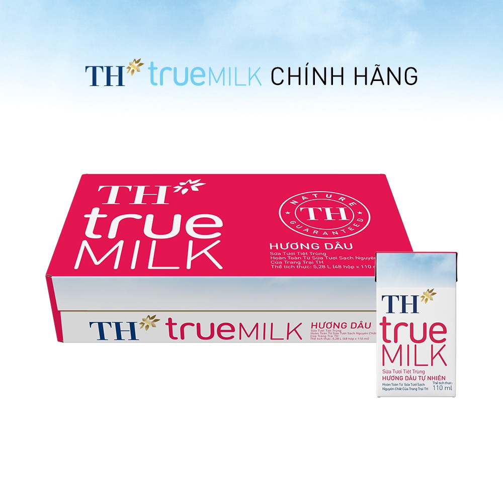 Thùng 48 hộp sữa tươi tiệt trùng hương dâu TH True Milk 110ml (110ml x 48)