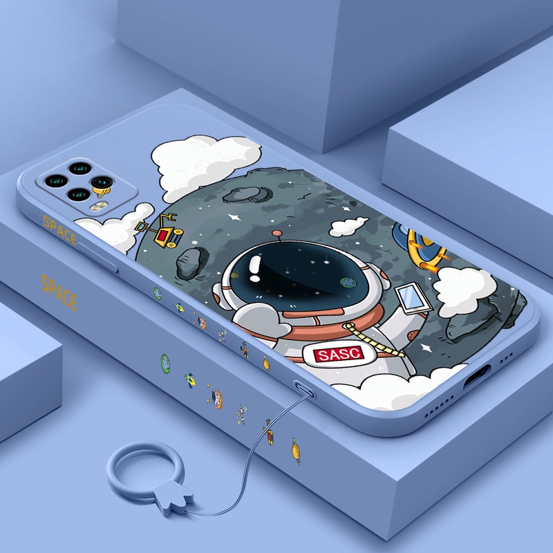 Ốp Điện Thoại silicone TPU Hình Phi Hành Gia Có Dây Đeo Cho oppo a54 a55 a74 a94 a95