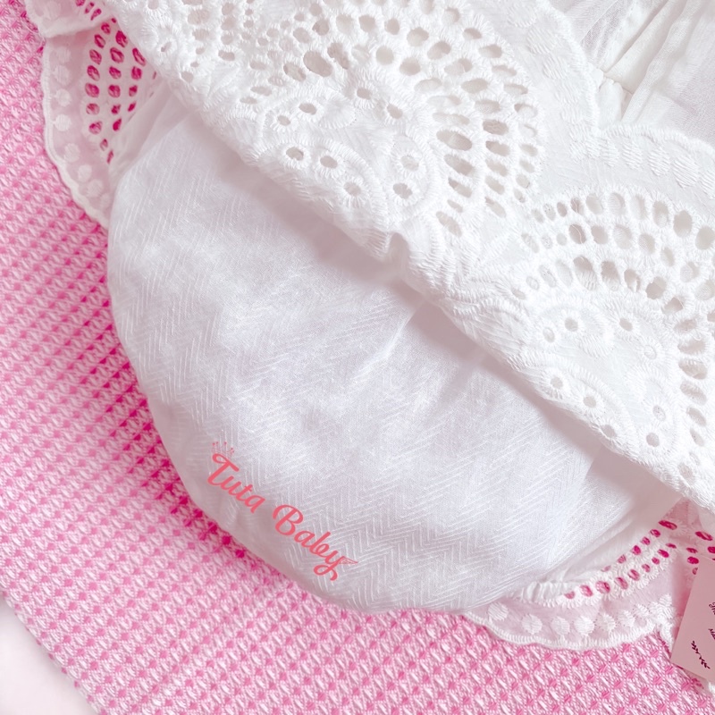 Bodysuit Cho Bé Gái Thô Boil Trắng Chân Ren Cổ Nơ Tiểu Thư, Kèm Mũ Cho Bé Đi Chơi, Đi Tiệc, Thôi Nôi, Đầy Tháng