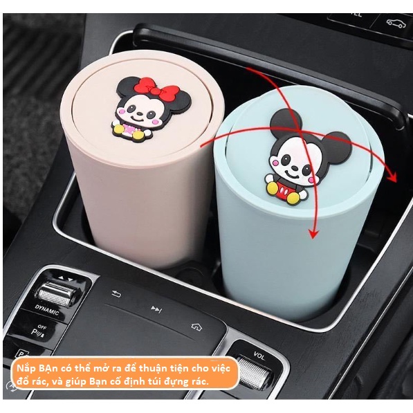 Thùng đựng rác mini dạng tròn để khay cốc uống nước, cánh cửa xe hơi gắn họa tiết dễ thương - D&A shop.