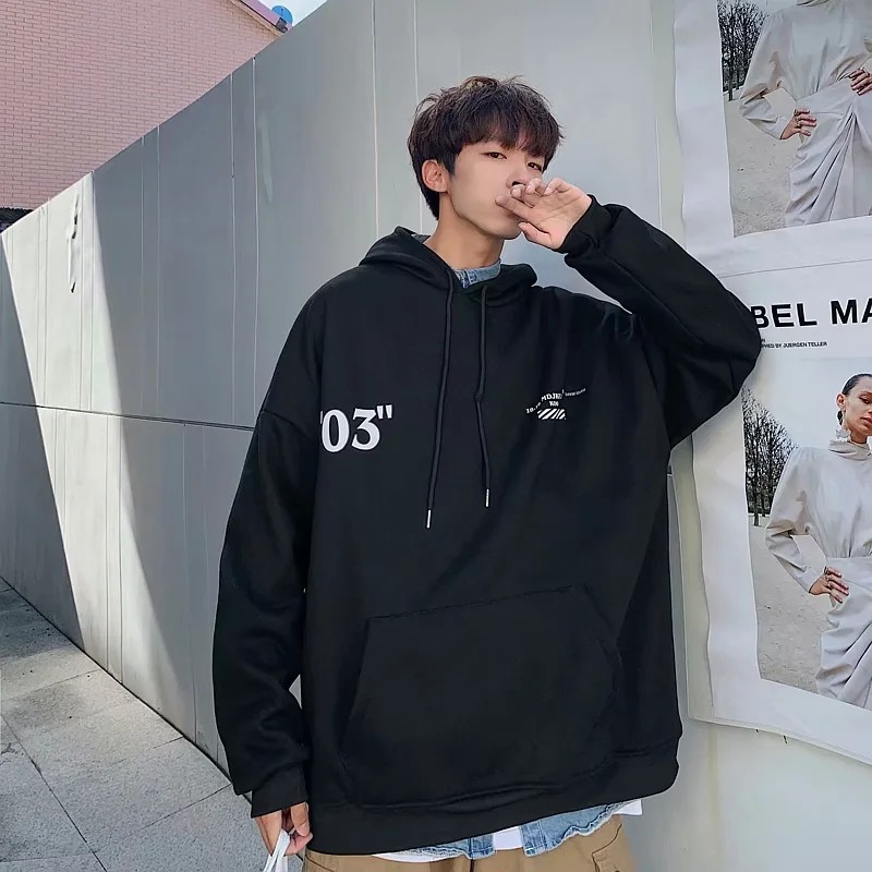 Áo hoodie &quot;03&quot; thiết kế form rộng unisex phong cách năng động