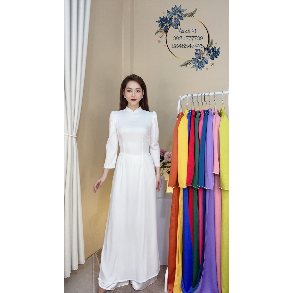 Áo dài lua tây thi tay bồng đính ngọc - Áo Dài HUYỀN THẢO
