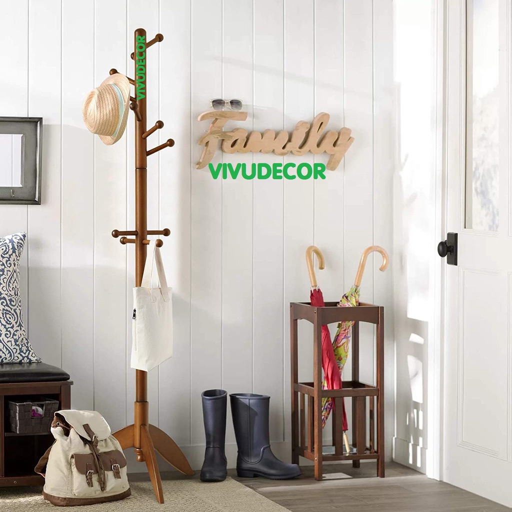 Cây treo quần áo VIVUDECOR CT10 100% gỗ tự nhiên 10 nhánh