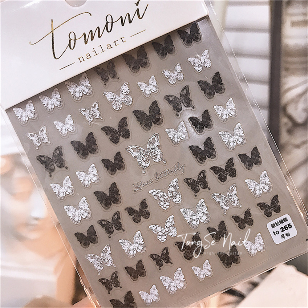 Miếng Dán Họa Tiết Ren 5D Màu Đen Tự Dính Trang Trí Móng Tay Nghệ Thuật