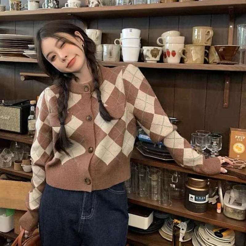 Áo len Cardigan dáng ngắn phong cách Retro 🦌