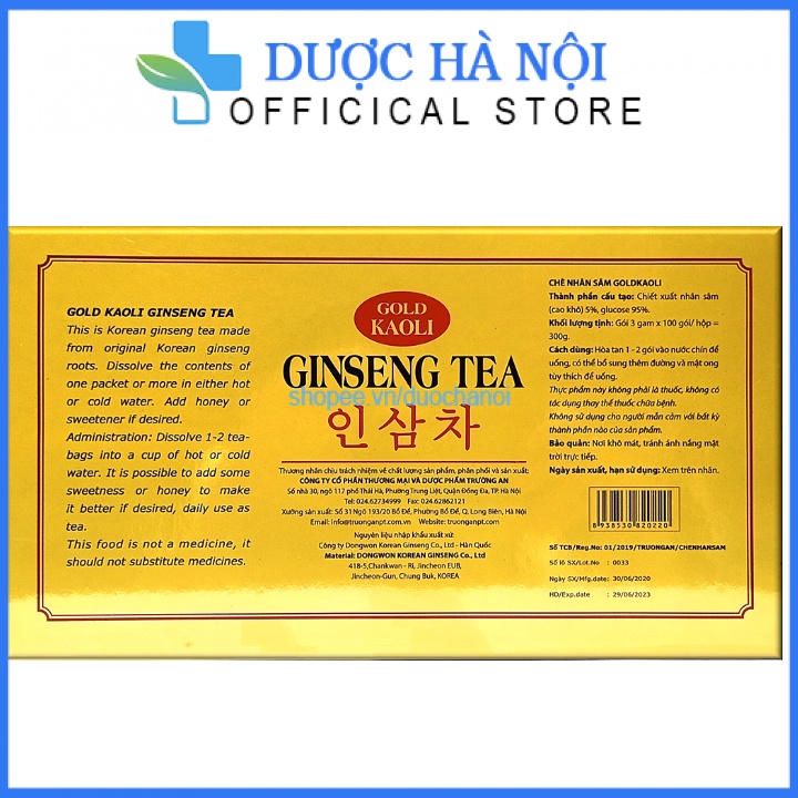Trà nhân sâm Gold Kaoli Ginseng Tea Hộp 100 gói tăng cường sức khỏe - Nguyên liệu nhập khẩu Hàn Quốc