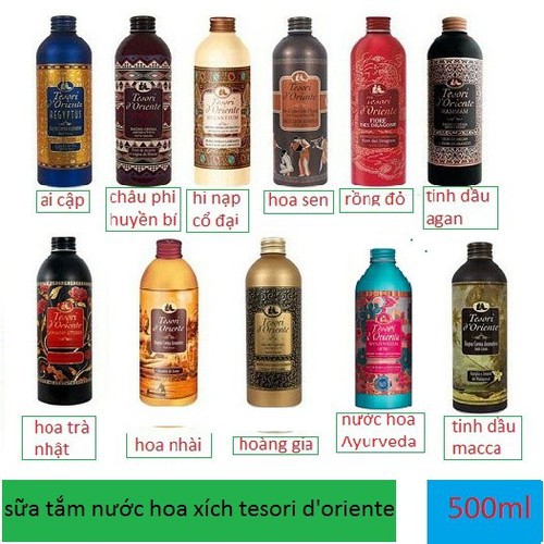 [Đủ 13 hương] Sữa tắm Tesori hương nước hoa dưỡng ẩm, mềm da Ý 500ml + Kèm vòi