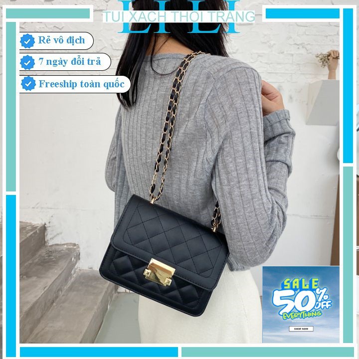 Túi xách nữ trần trám 💖💖 Túi đeo chéo họa tiết trần trám size 18cm dáng vuông khóa kẹp. J7770!