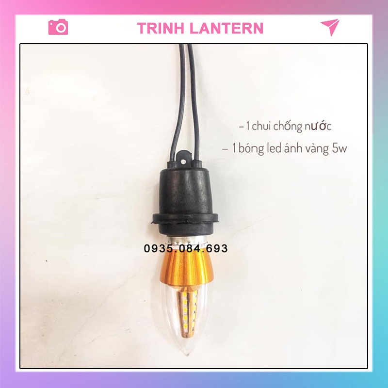 Bộ Bóng đèn LED 5W Ánh Sáng Vàng và chui đèn chống nước chuyên dụng cho đèn lồng hội an