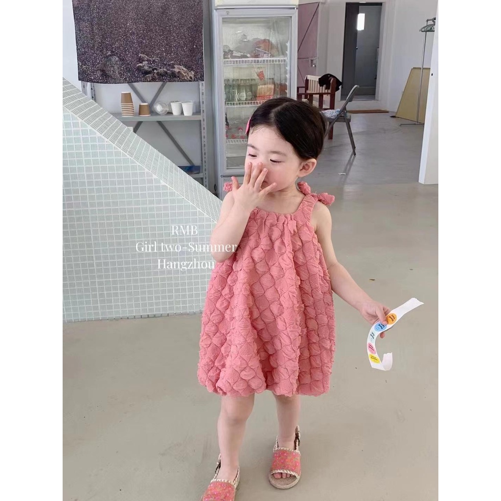 Đầm Công Chúa Waffle Phong Cách Hàn Quốc Dễ Phối Đồ Thời Trang Mùa Hè Cho Bé Gái