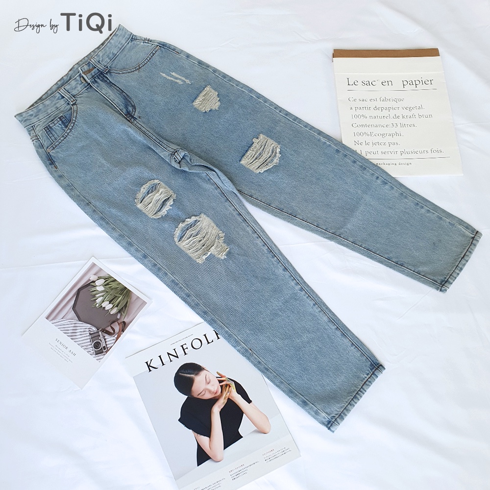 Quần baggy trơn jean cotton rách gối TiQi Jeans B1-203 | BigBuy360 - bigbuy360.vn