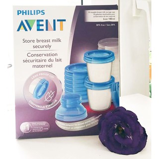 Hộp 10 cốc trữ sữa Avent và 2 cổ nối