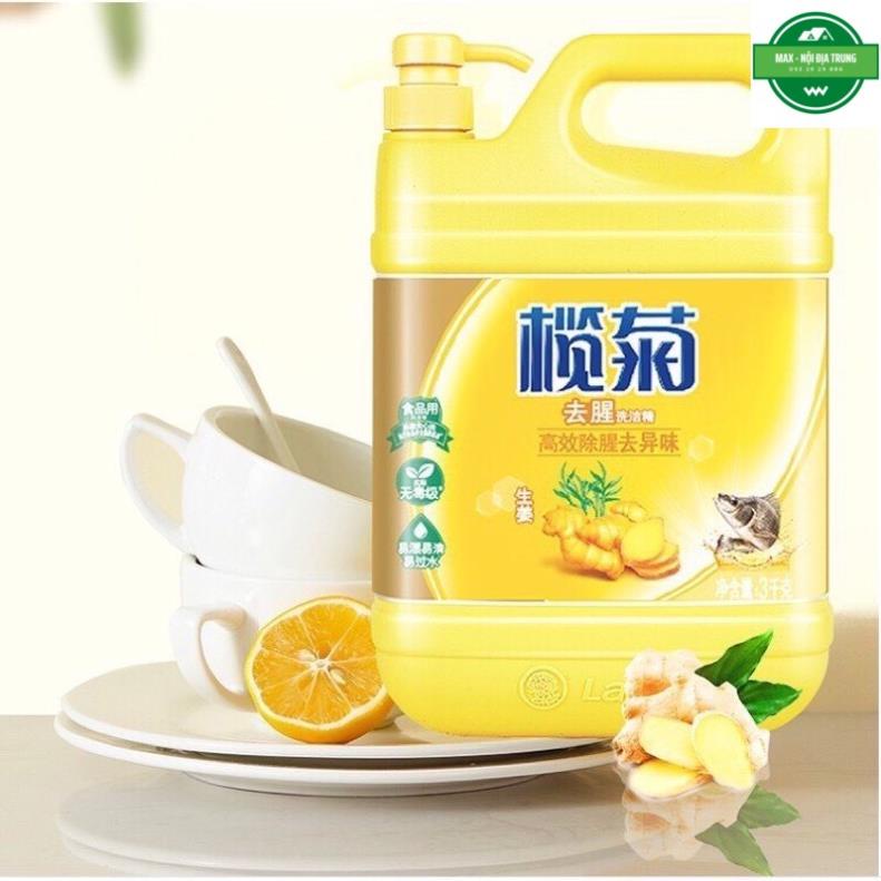 Can nước rửa chén chiết suất Gừng tươi 1.5L siêu sach, loại bỏ mùi hôi tanh - An toàn cho da tay