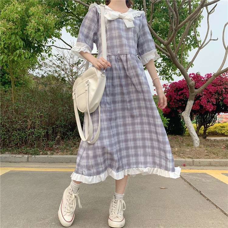 Đầm Midi Tay Ngắn Dáng Rộng Cổ Thủy Thủ Phong Cách Hàn Quốc Thời Trang Mùa Hè Xinh Xắn Cho Nữ
