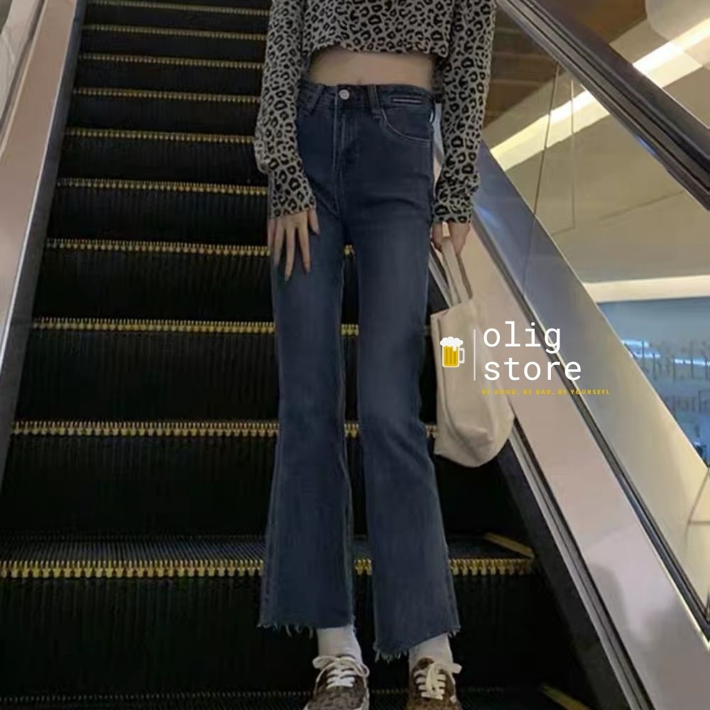 Quần Jeans Ống Loe Co Giãn Olig Quần Bò Cạp Cao Siêu Tôn Dáng | BigBuy360 - bigbuy360.vn