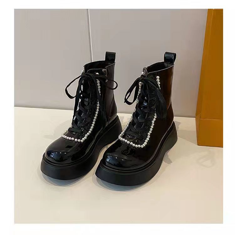 Jiashucheng Giày Boot Martin Cổ Ngắn Lót Lông Cừu Mỏng Phong Cách Anh Quốc Mới