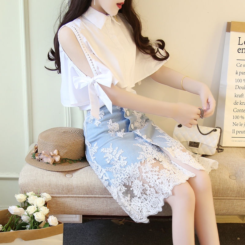 Set Áo Sơ Mi Và Chân Váy Jeans Xinh Xắn Dành Cho Nữ