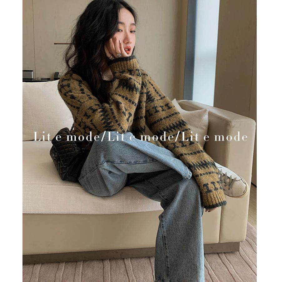 Korean Retro Knitted Sweater Women 2021 Spring And Autumn New Round Neck Long-Sleeved Shirt College Style | BigBuy360 - bigbuy360.vn