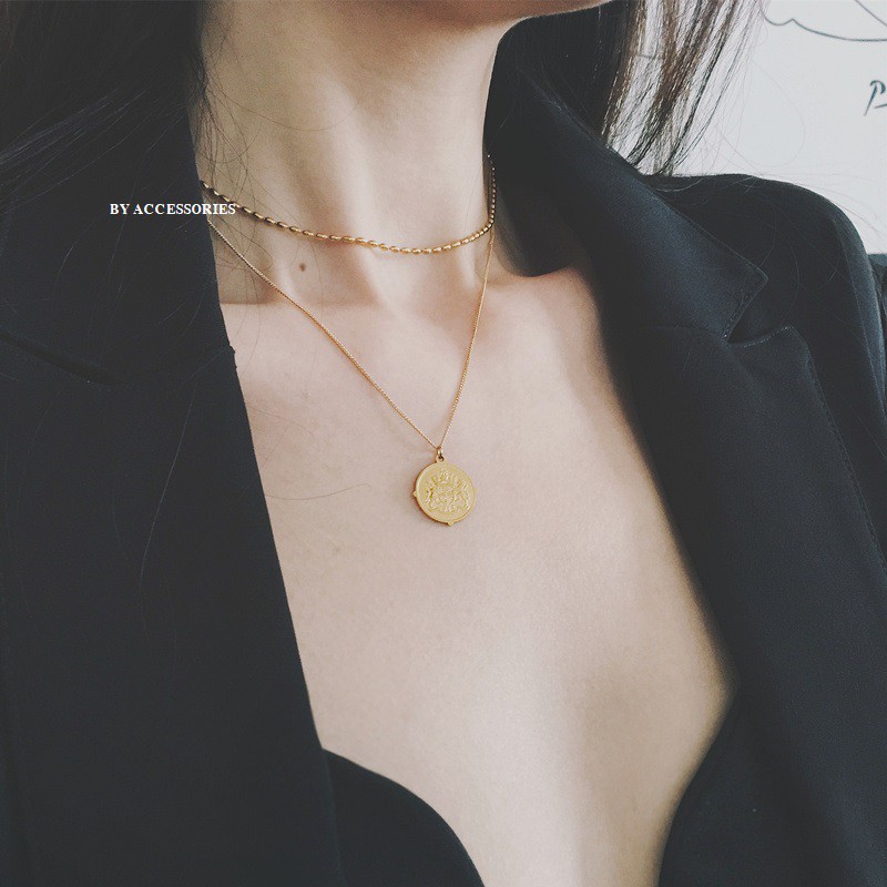 Dây chuyền titan 2 tầng đồng xu Lion king cách điệu không gỉ có bán lẻ từng dây