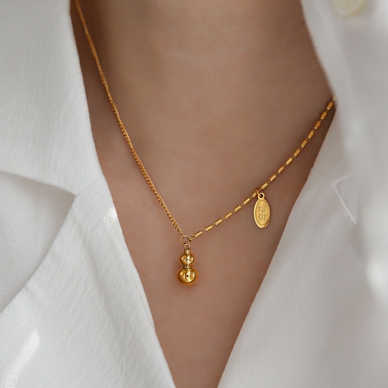 Dây Chuyền Thép Titan Mạ Vàng 18K Thiết Kế Đơn Giản Sang Trọng Cho Nữ