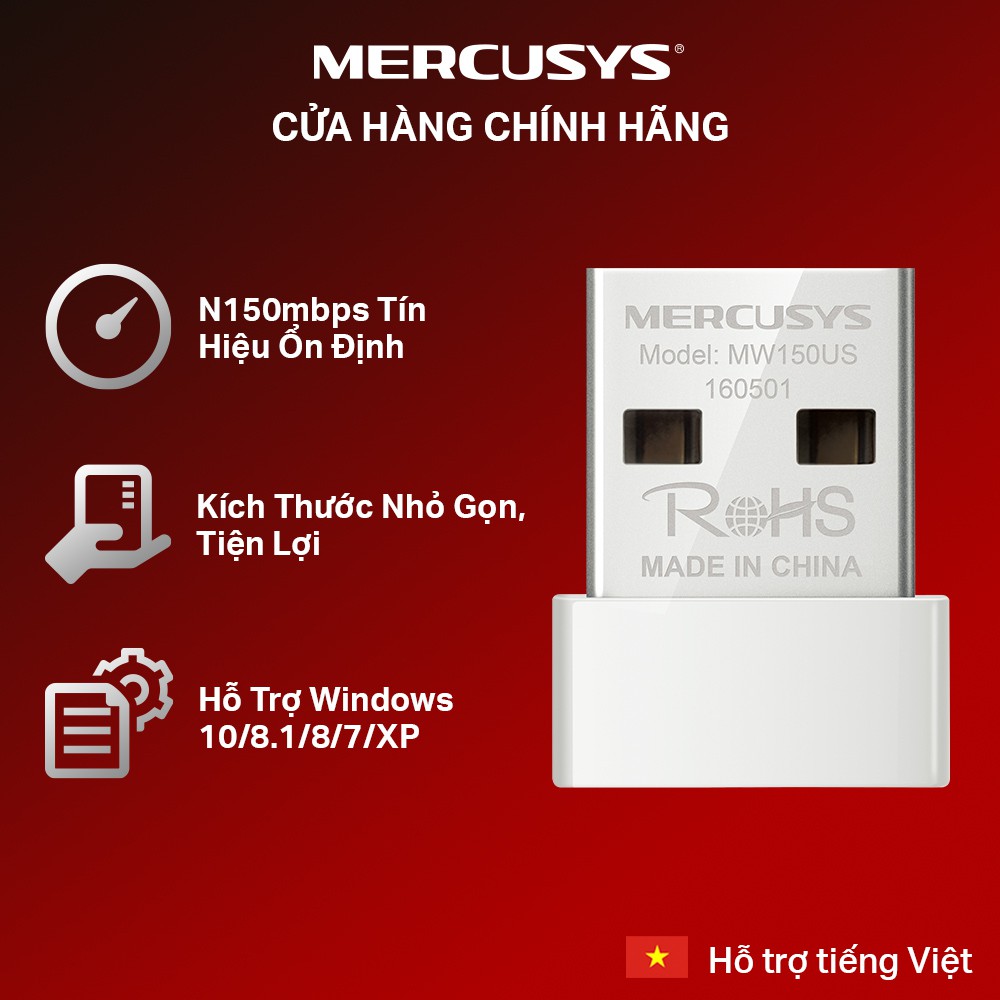 Bộ Chuyển Đổi USB Wifi Nano MERCUSYS MW150US N150 - Hàng Chính Hãng