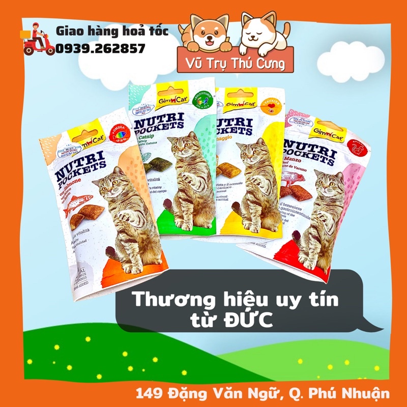 Snack Gimcat cho Mèo, bánh quy giòn có nhân, tiêu búi lông mèo, 60g