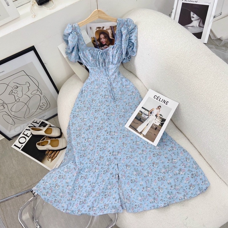 Đầm midi hoa nhí xẻ