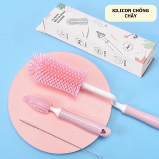 Cọ rửa bình sữa Silicon cao cấp 3 chi tiết [Tay cầm xoay 360 độ]