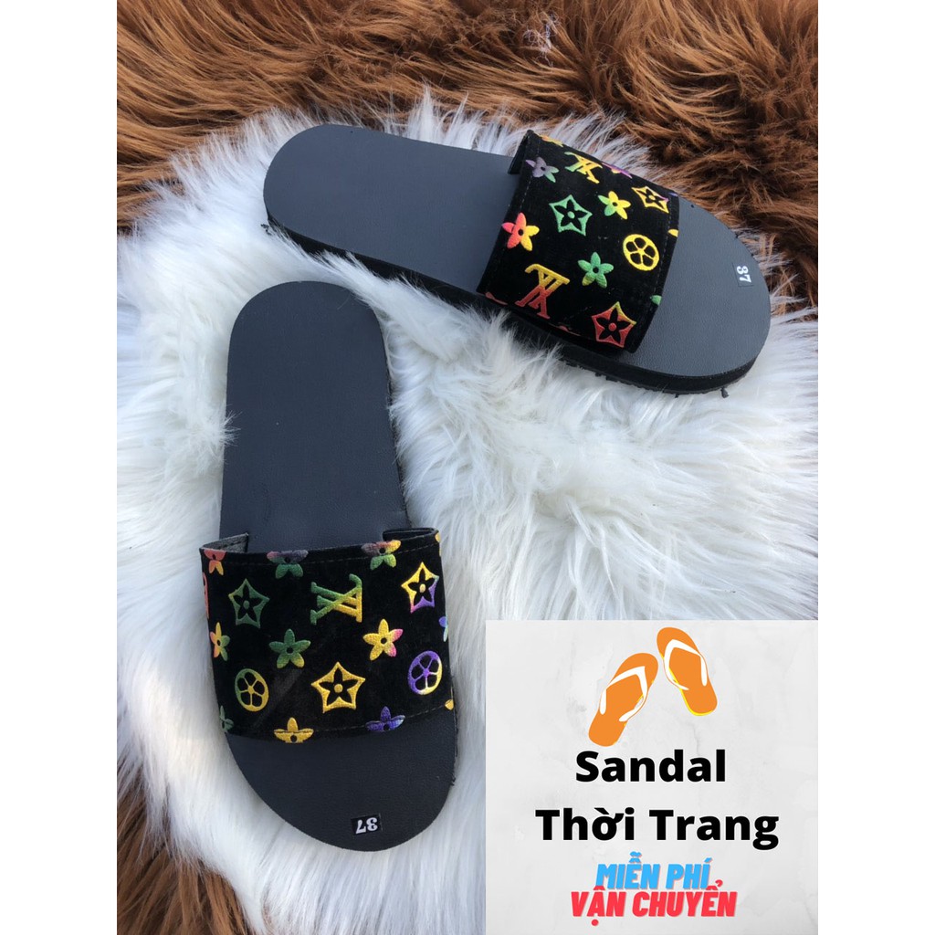 Dép quai ngang nữ nam, SANDALTHOITRANG Sandal quai ngang Trắng/Đen sandal đồng nai full size 30-44
