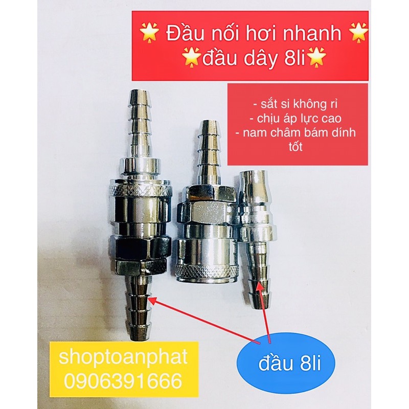 đầu nối nhanh dây hơi | cút nối nhanh nén khí 8li, 10li, 12li...