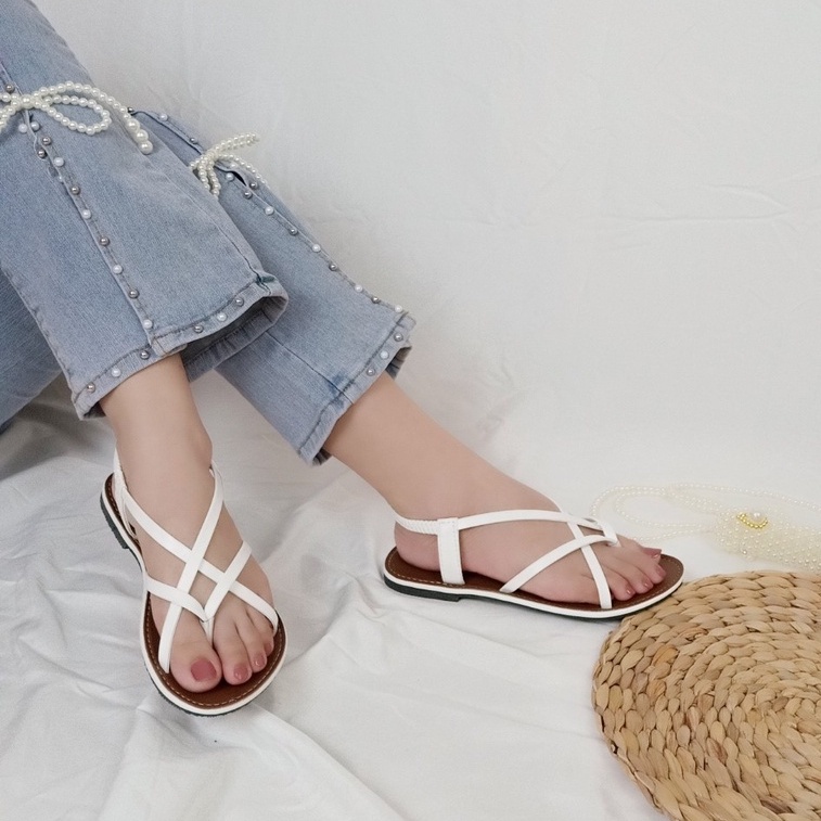Giày sandal nữ kẹp xỏ ngón đế bệt chiến binh dây mảnh quai chun đi biển đi chơi đi học - TB-xỏ mới02