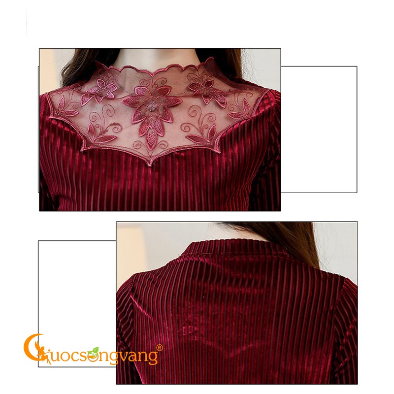 Áo nữ dáng ôm phối ren áo nhung lót lông GLA155 Cuocsongvang