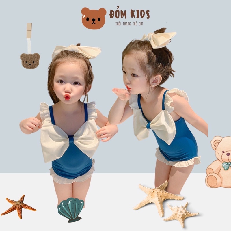 Bikini hottrend 2022 kèm nơ turban - Bộ bơi bé gái liền thân nơ ngực kèm turban