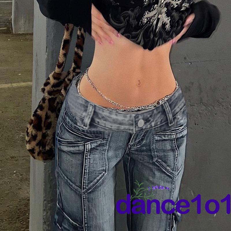 ★Mu☽Quần Jean Dài Lưng Cao Ống Suông Cá Tính Cho Nữ