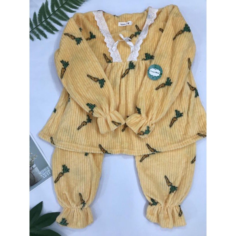 Đồ Bộ Pijama 🌸 Bộ Ngủ Thu Đông Nữ Chất Liệu Nhung Tăm Tay Dài MSP446 | BigBuy360 - bigbuy360.vn