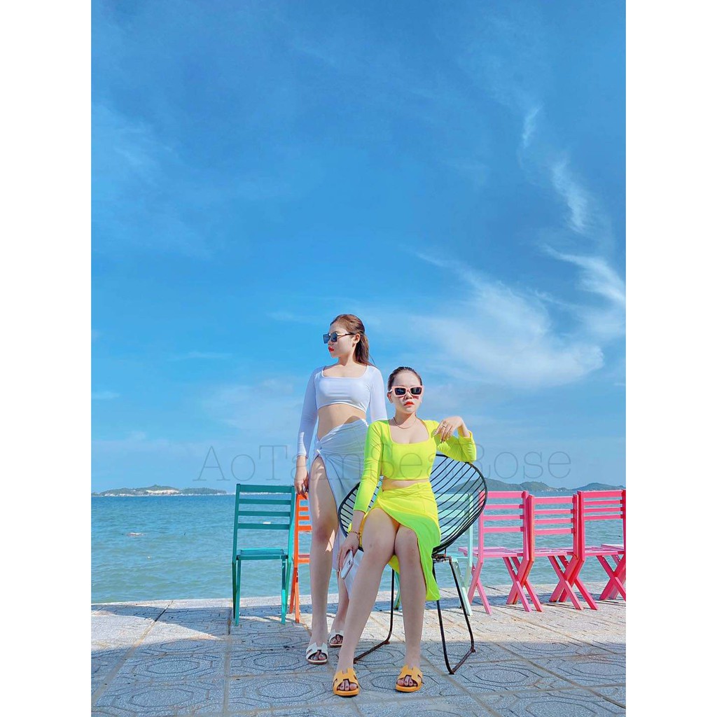 Bikini tay dài kèm khăn quấn ( set 3 món)