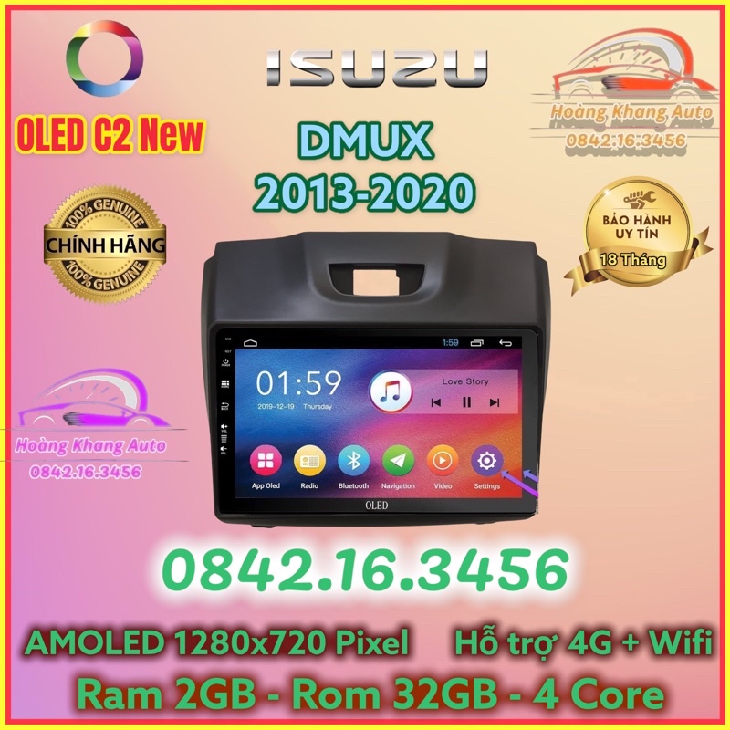 Màn hình Android OLED C2 New Theo Xe DMUX 2013 - 2020, kèm dưỡng và jack zin